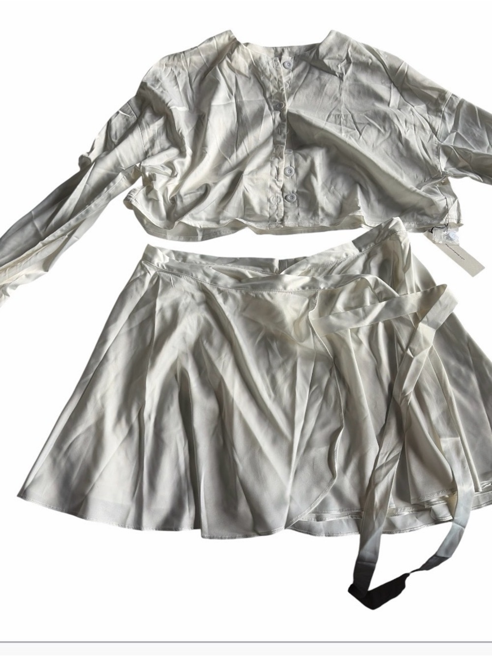 Commense Cream Wrap Skater Skirt with Tie Waist with cropped shirt combo